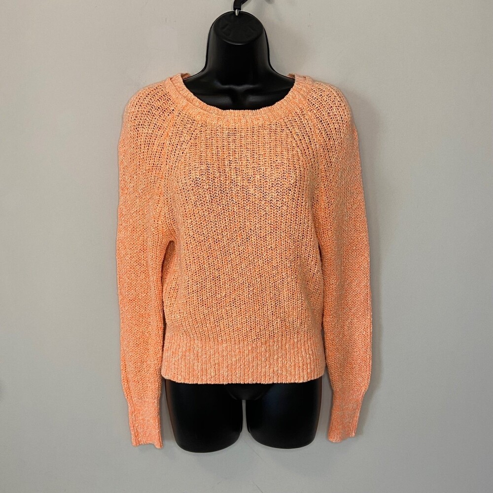 Free People Electric City Tangerine Crewneck Knit Crochet Sweater Sz XS
